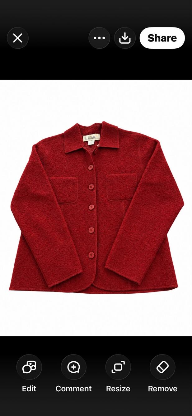 Vtg Lisa International Red Wool/Boiled Jacket-Women Sz S-Front Patch pocket-1175